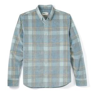 NWOT Huckberry Organic Corduroy Button Down Shirt in Blue Ocean Plaid